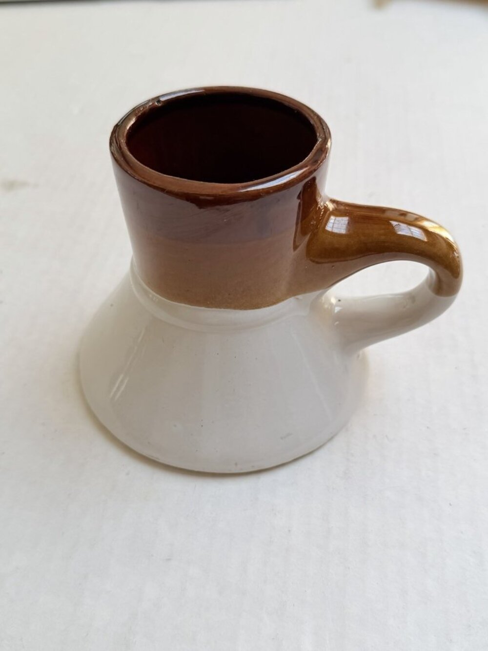 Vintage Wide Base No Spill Mariner Sailor Coffee Mug Brown White Glaze Gift